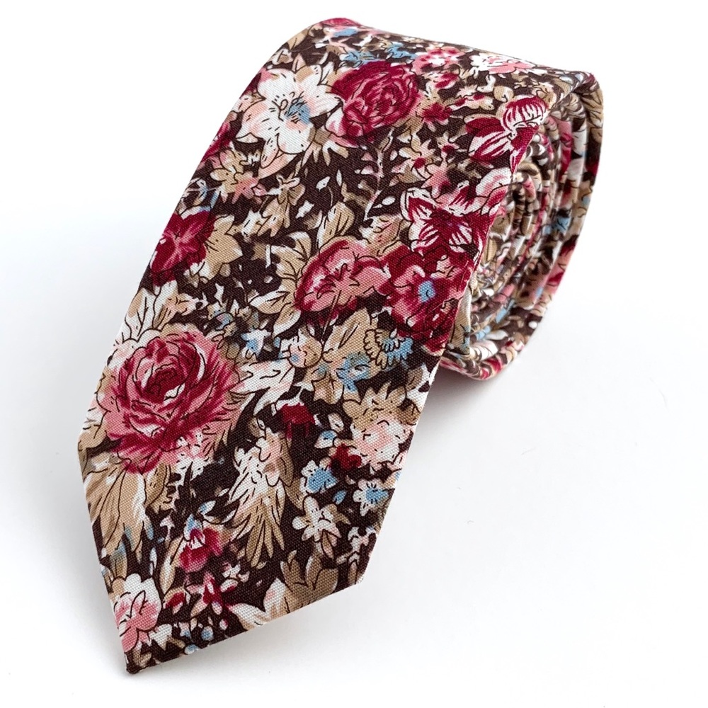 Men’s Brown Bohemian Floral Slim Necktie